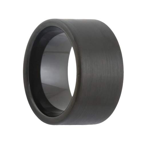 Flat 12mm Extra Wide brushed black tungsten ring