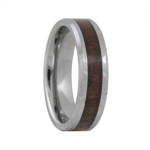 Black Walnut Wood Inlay Tungsten Carbide Ring