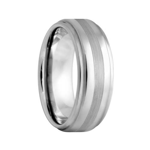 Raised Tungsten Band with Satin Stripe (6mm - 8mm)