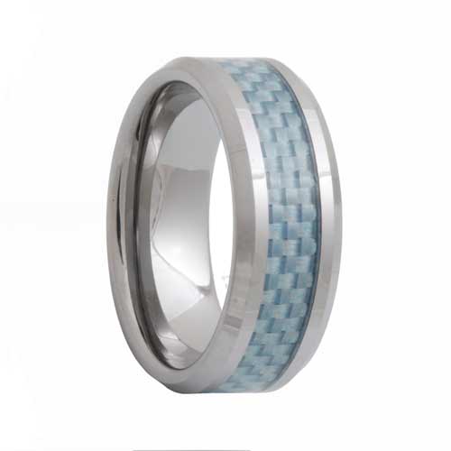 Blue Carbon Fiber Mens Tungsten Carbide Ring