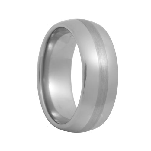 Brushed Stripe Rounded Mens Tungsten Wedding Band