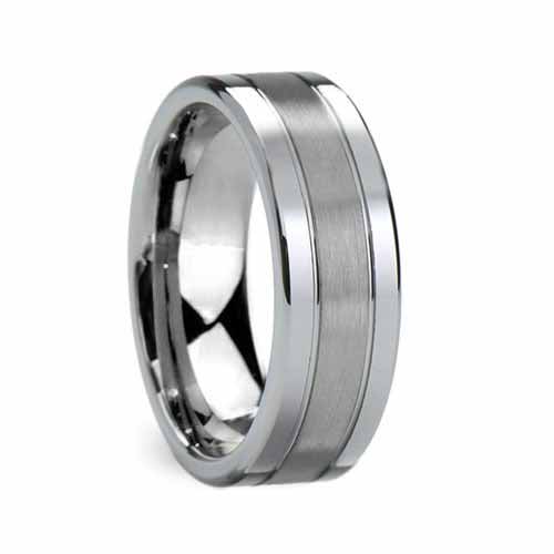 Flat Grooved Brushed Center Tungsten Wedding Band