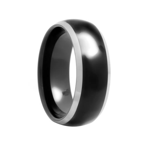 Rounded Black Tungsten Ring with Polished Beveled Edges (4mm - 8mm)
