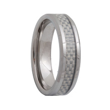 White Tungsten Ring White Carbon Fiber Inlay Beveled