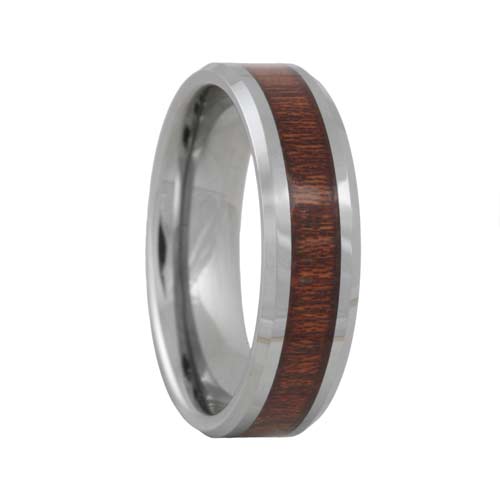 Rose Wood Inlaid Tungsten Carbide Wedding Ring