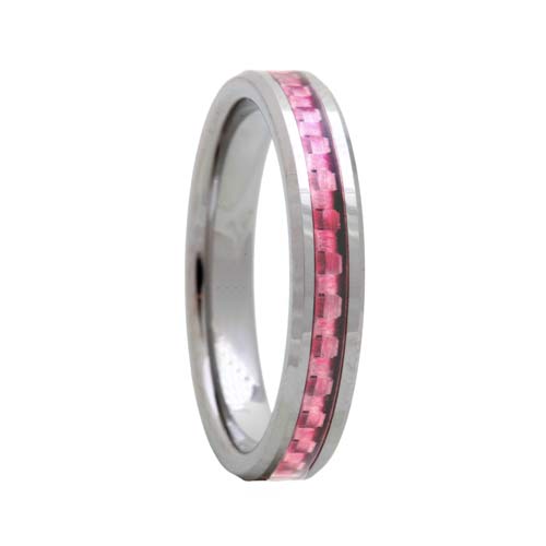 Pink Carbon Fiber 4mm Tungsten Carbide Wedding Ring