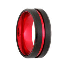 Matte Finish Black Tungsten Ring with Thin Red Line (6mm - 8mm)
