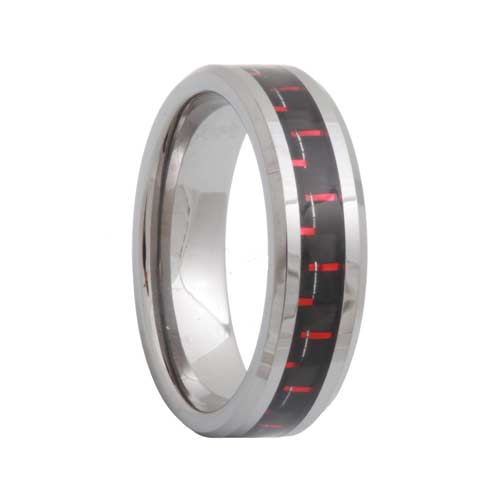 Red & Black Carbon Fiber Inlay Tungsten Wedding Band