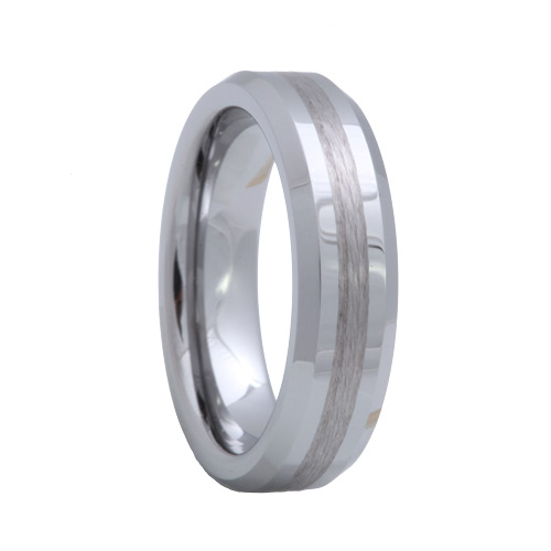 Beveled Tungsten Ring with a Satin Stripe