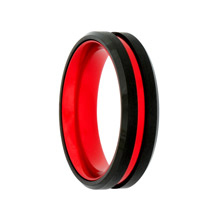 Thin Red Line Brush Finish Black Tungsten Band