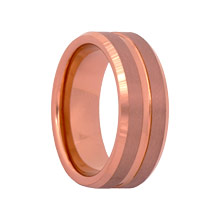 Brush Finish Rose Gold Plated Tungsten Ring with Bevels