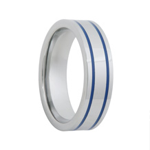Pipe Cut Tungsten Band with Two Blue Resin Grooves