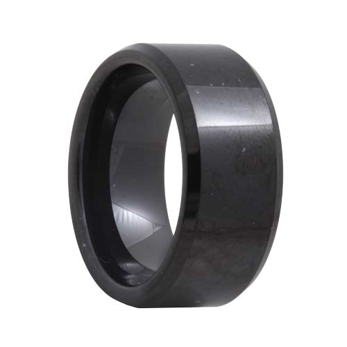 Beveled 10mm Wide Black Tungsten Carbide Ring