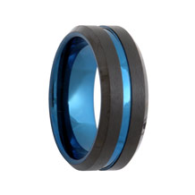 Brushed Blue Line Black Tungsten Band (6mm - 8mm)