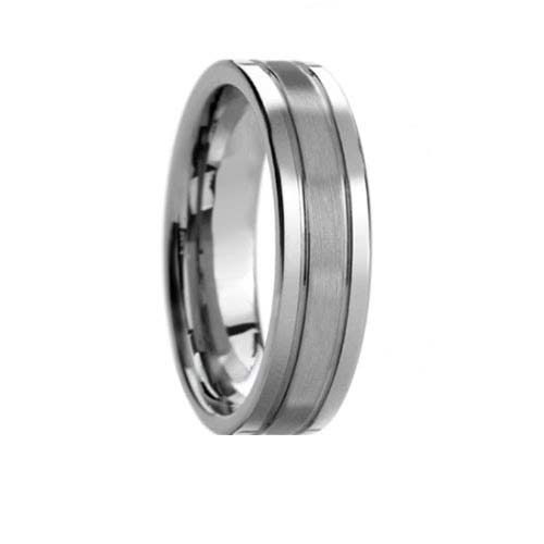 Pipe Cut 2 Groove Satin Center Polish Edge Tungsten Band