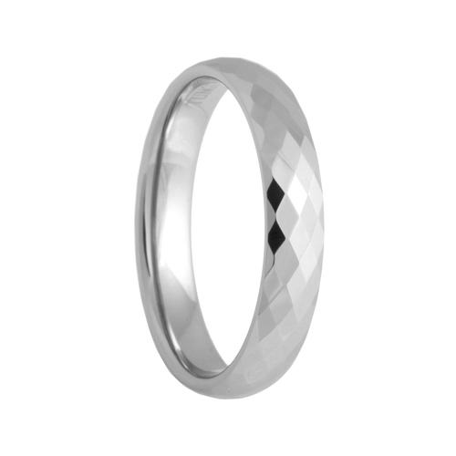 4mm Diamond Faceted White Tungsten Carbide Wedding Band