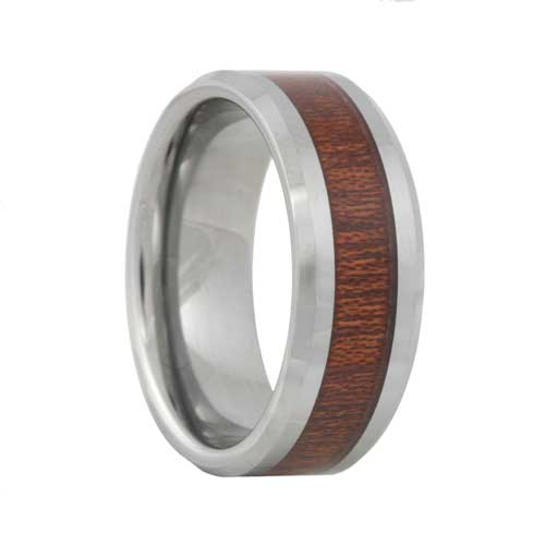 Mens Tungsten Wedding Band With Rosewood Inlay