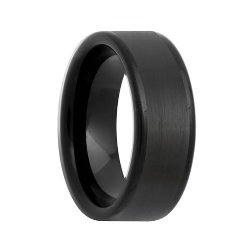 Pipe Cut Satin Polished Edge Black Tungsten Ring