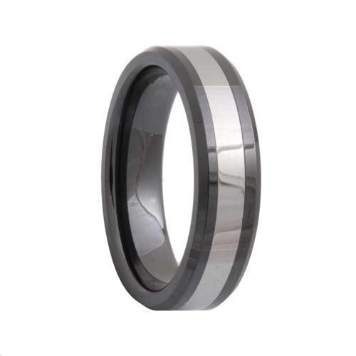 Beveled Black Ceramic Tungsten Carbide Inlay Ring