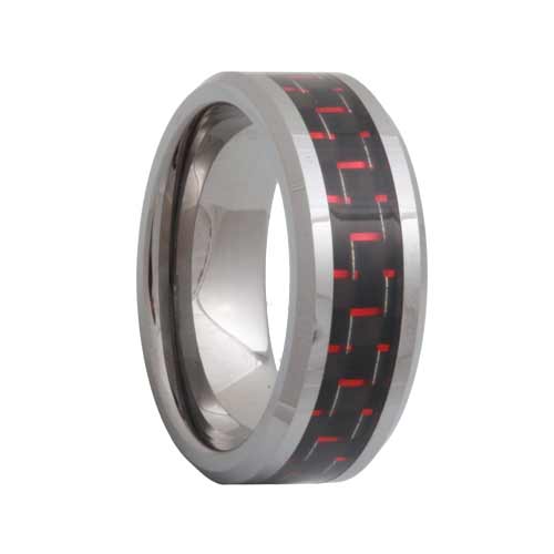 Black & Red Carbon Fiber Tungsten Ring