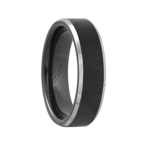 Satin Black Tungsten Wedding Band Polished Bevels