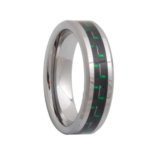 Tungsten Carbide Ring With Black & Green Carbon Fiber Inlay