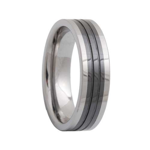 Pipe Cut Ceramic Inlaid 2 Tone Tungsten Ring Groove