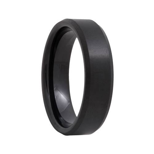 Satin Beveled Black Tungsten Jewelry Ring